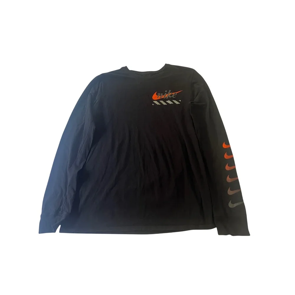 Nike Mens Long Sleeve Graphic T-Shirt Black Orange Multi Swoosh Just Do It